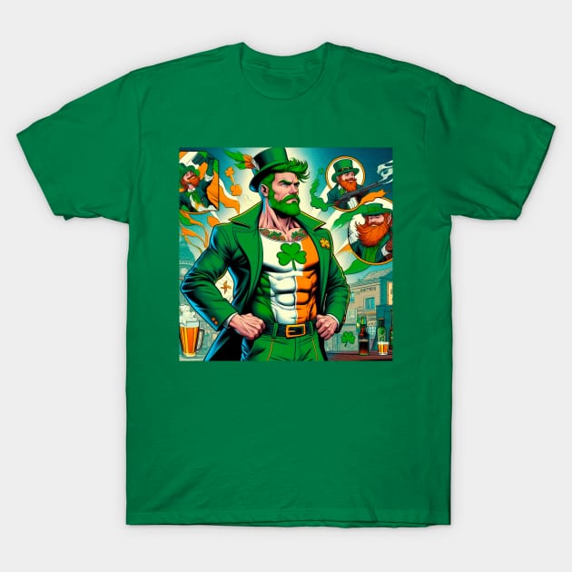 Irish Male Comic Book Superhero with Leprechaun T-Shirt by Woodpile